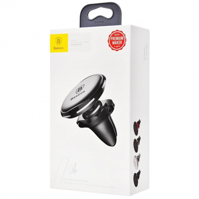 Автомобільний тримач Baseus Magnetic Air Vent Car Mount With Cable Clip black