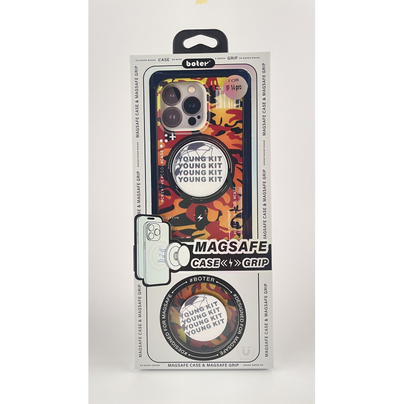 Силіконовий чохол MagSafe Boter"3D" + magsafe PopSocket для телефону iPhone 14 Pro 02 military