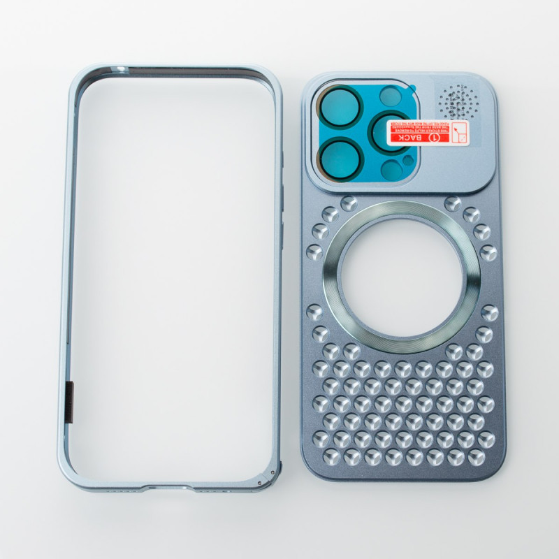 Металевий чохол MagSafe AROMA PERFORATED METAL для телефону iPhone 15 Pro блакитний