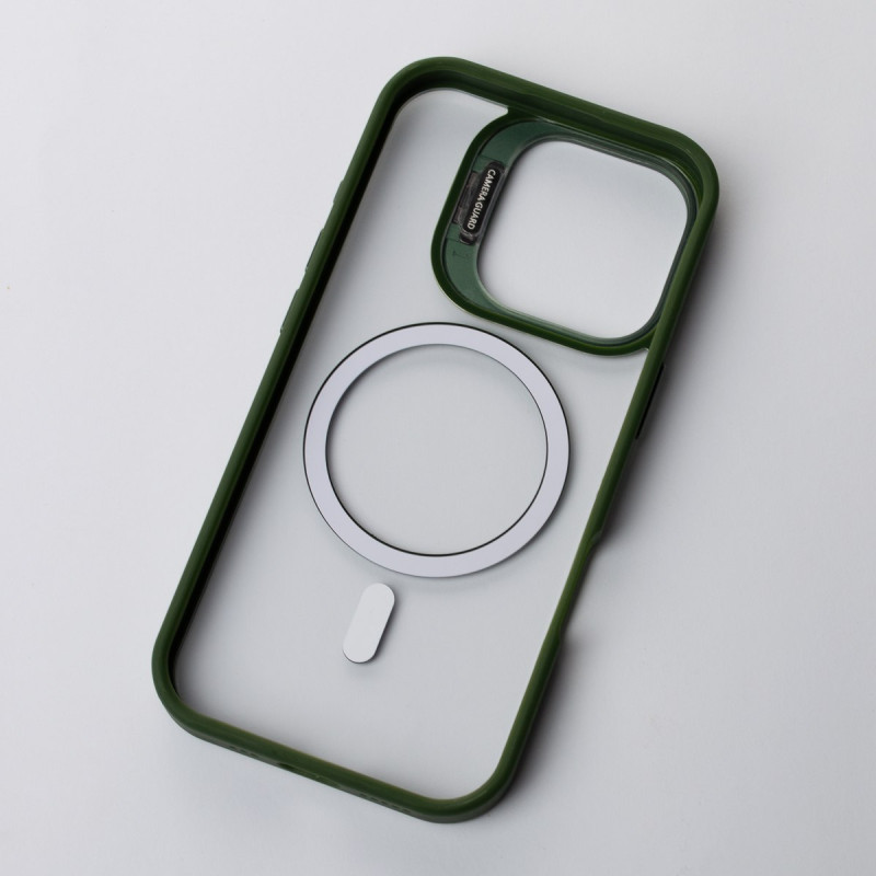 Силіконовий чохол MagSafe CAMERA GLASS PROTECTION для телефону iPhone 16 Pro темно-зелений