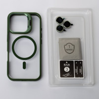 Силіконовий чохол MagSafe CAMERA GLASS PROTECTION для телефону iPhone 16 Plus темно-зелений