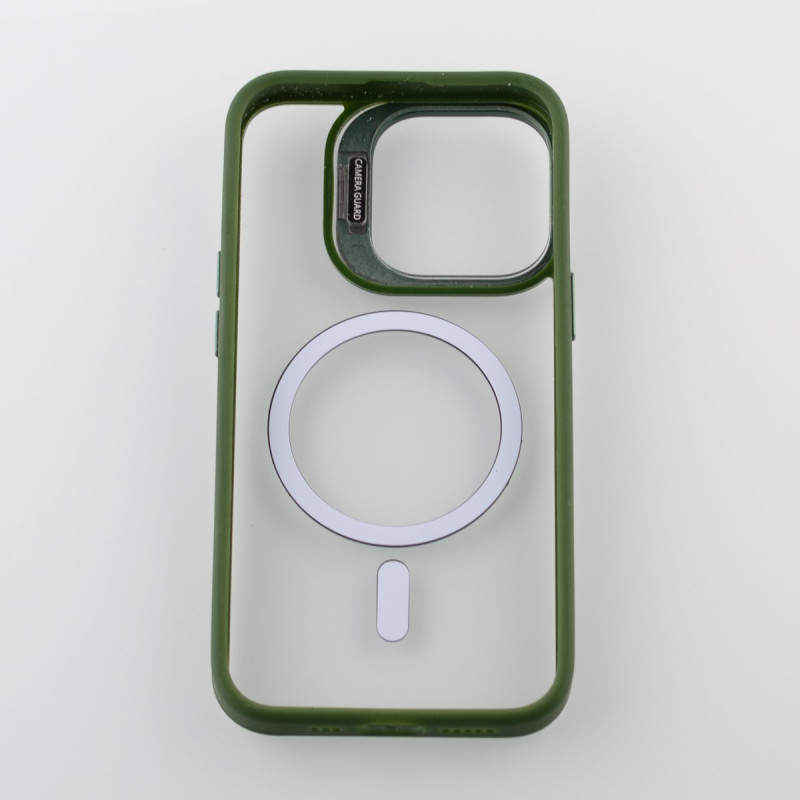 Силіконовий чохол MagSafe CAMERA GLASS PROTECTION для телефону iPhone 13 Pro темно-зелений