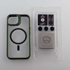 Силіконовий чохол MagSafe CAMERA GLASS PROTECTION для телефону iPhone 14 темно-зелений