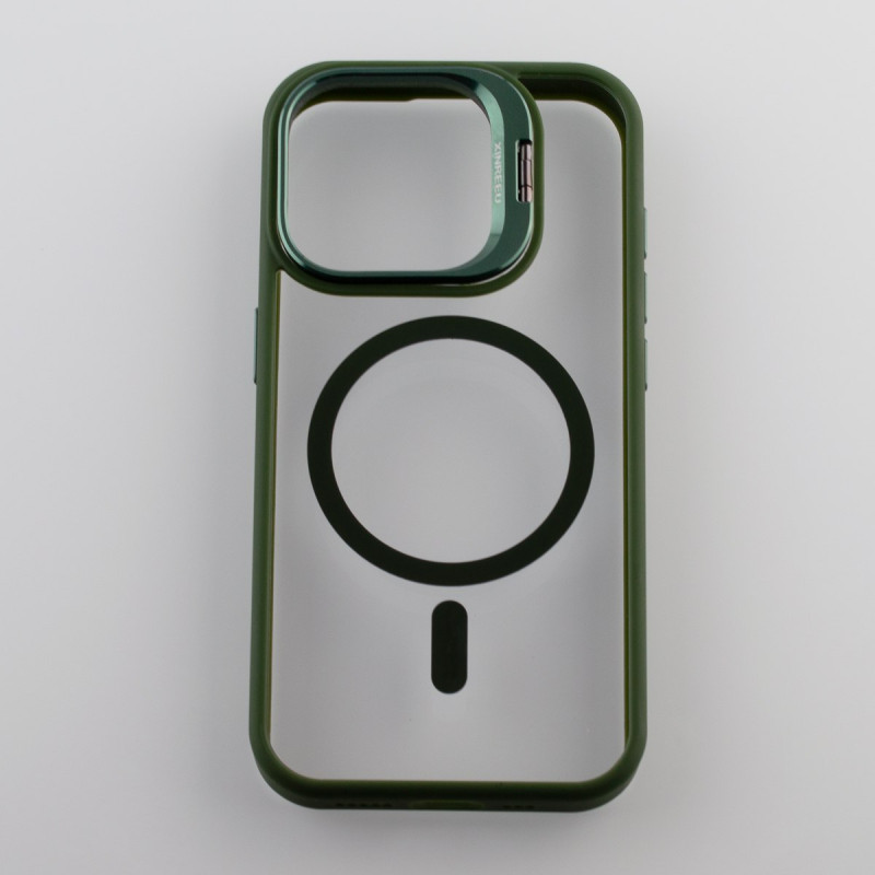 Силіконовий чохол MagSafe CAMERA GLASS PROTECTION для телефону iPhone 15 Pro Max темно-зелений