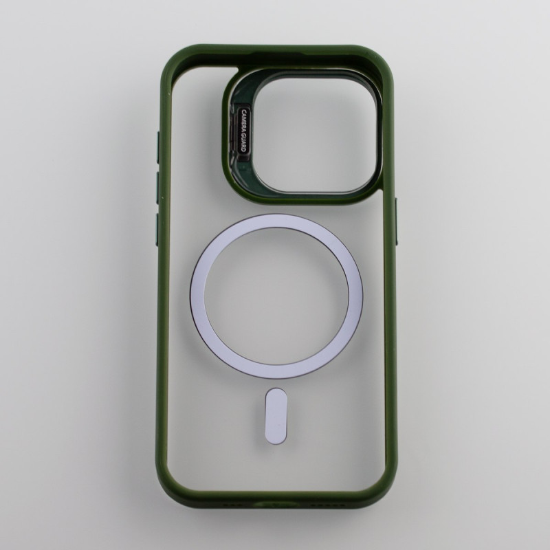 Силіконовий чохол MagSafe CAMERA GLASS PROTECTION для телефону iPhone 15 Pro Max темно-зелений