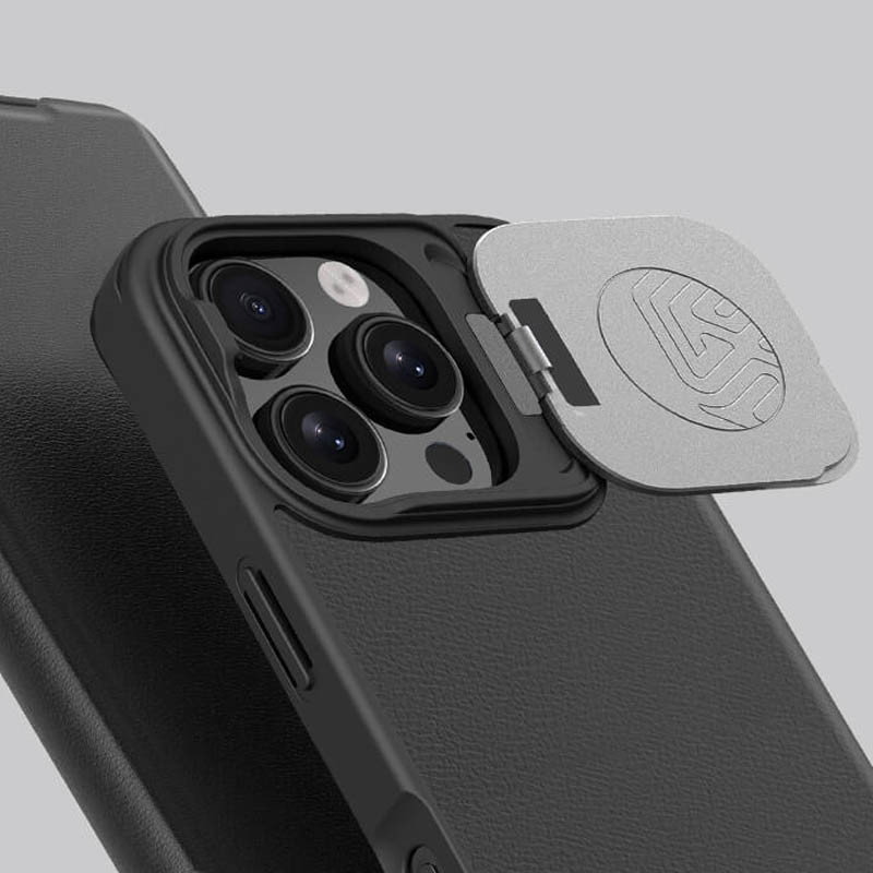 Кожаный чехол-книжка Nillkin Qin Prop Plain Camshield для Apple iPhone 16 Pro (6.3")