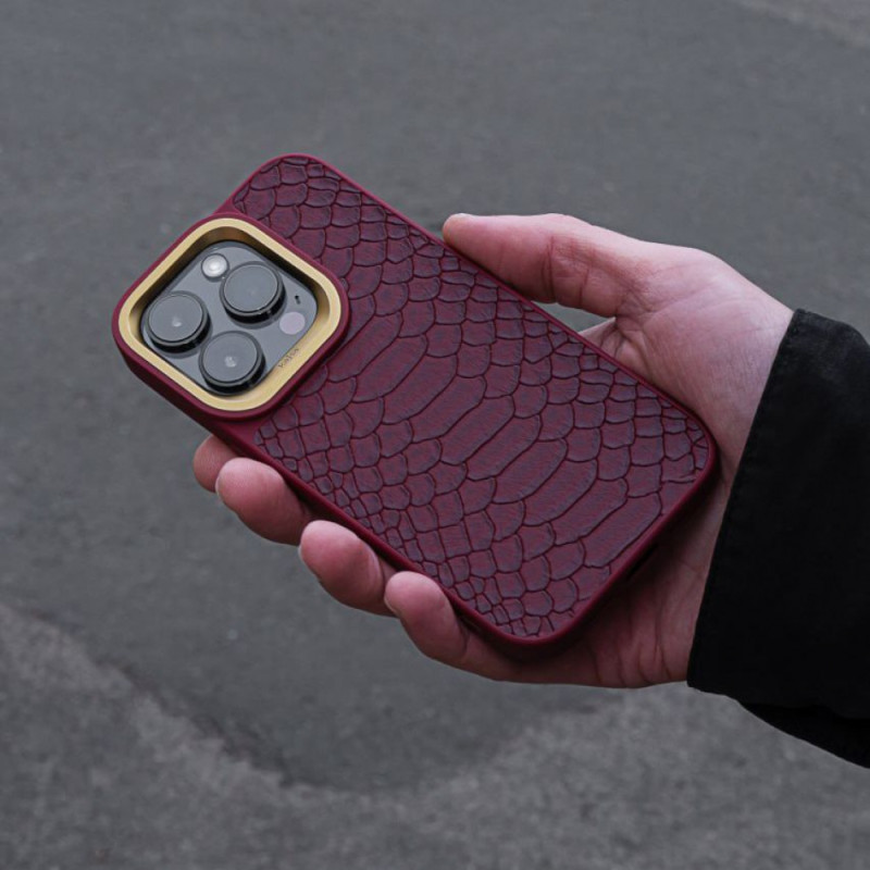 Чохол Kajsa Snake Pattern iPhone 15 Pro Max burgundy