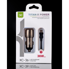 Автомобільний зарядний пристрій DC 2в1 micro 2xQC3.0/36W (XC-36) Metal темно-сірий
