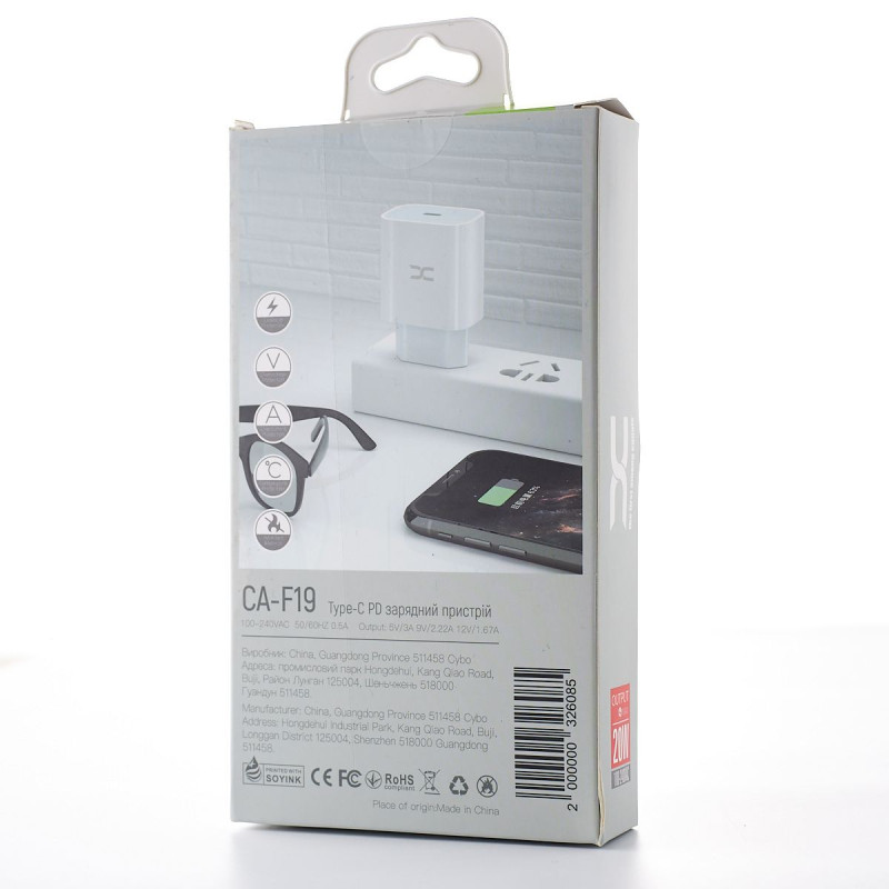 Мережевий зарядний пристрій DC 2в1 Lightning PD/20W (CA-F19) білий