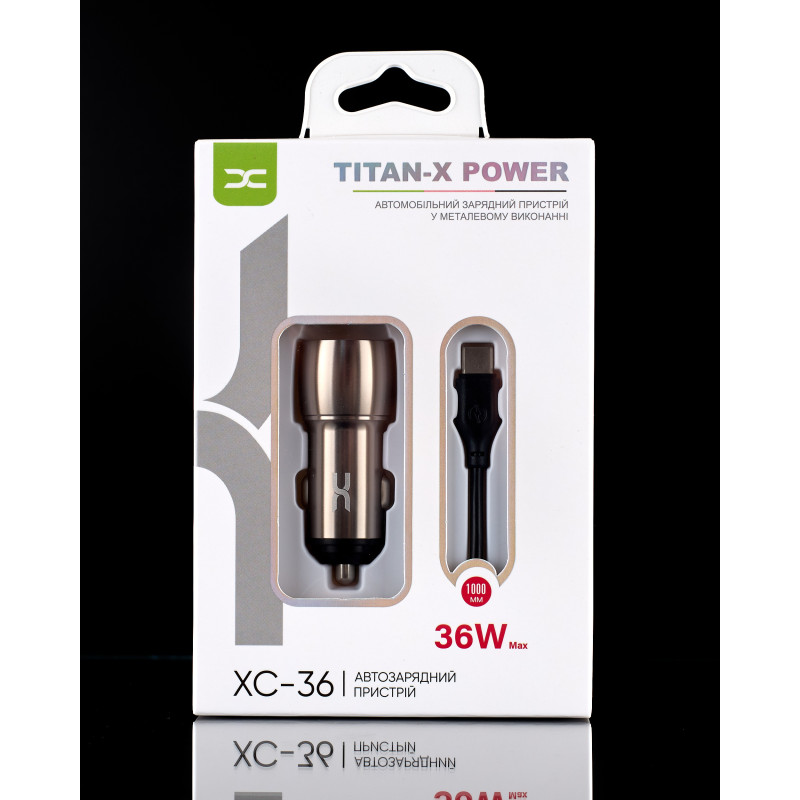 Автомобільний зарядний пристрій DC 2в1 Type-C 2xQC3.0/36W (XC-36) Metal темно-сірий