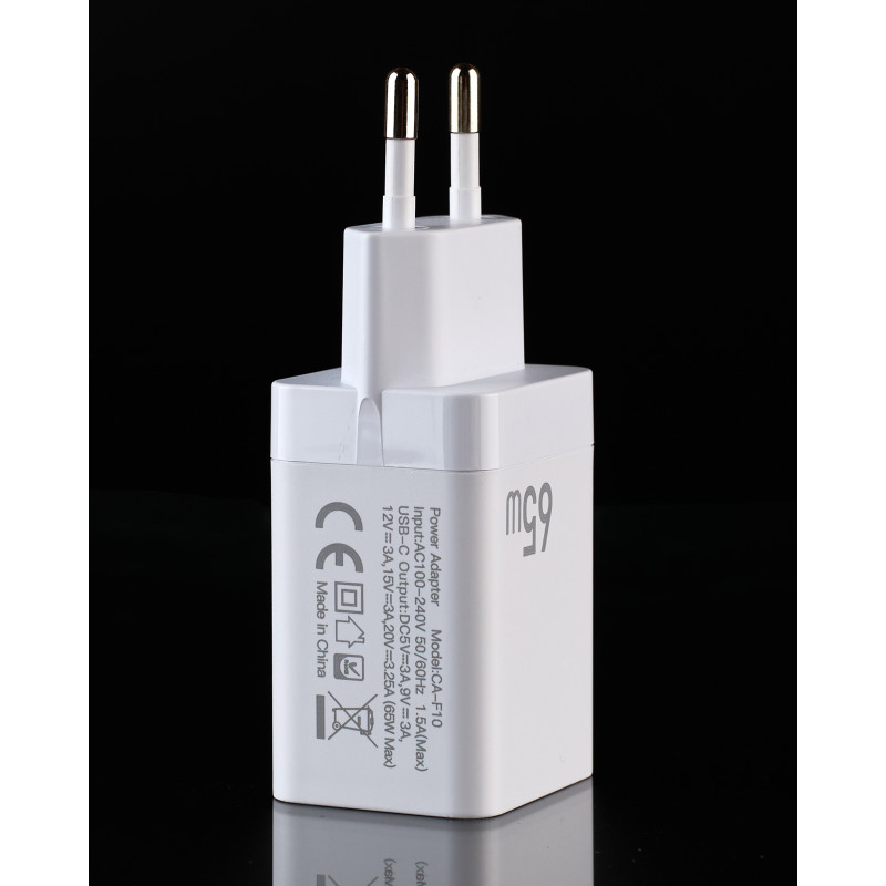 Мережевий зарядний пристрій DC 2в1 Type-C PD/65W (CA-F10) білий