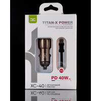 Автомобільний зарядний пристрій DC 2в1 Type-C 2xPD/40W (XC-40) Metal темно-сірий