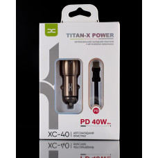 Автомобільний зарядний пристрій DC 2в1 Type-C 2xPD/40W (XC-40) Metal темно-сірий
