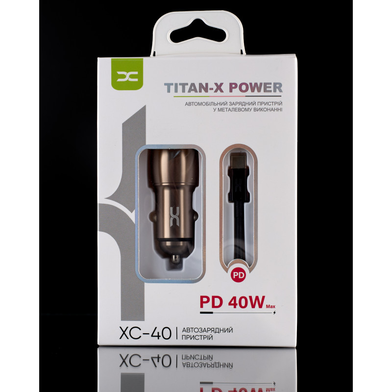 Автомобільний зарядний пристрій DC 2в1 Type-C 2xPD/40W (XC-40) Metal темно-сірий