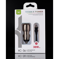 Автомобільний зарядний пристрій DC 2в1 Lightning 2xQC3.0/36W (XC-36) Metal темно-сірий