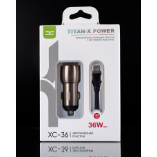 Автомобільний зарядний пристрій DC 2в1 Lightning 2xQC3.0/36W (XC-36) Metal темно-сірий