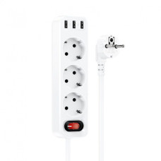 Мережевий фільтр Hoco NS2 (3 розетки + 3 USB) 1.8m white