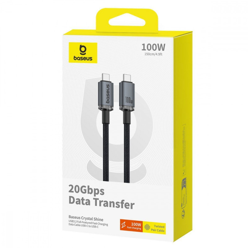 Кабель Baseus Crystal Shine USB3.2 Full Featured Type-C to Type-C 100W (1.5m) black