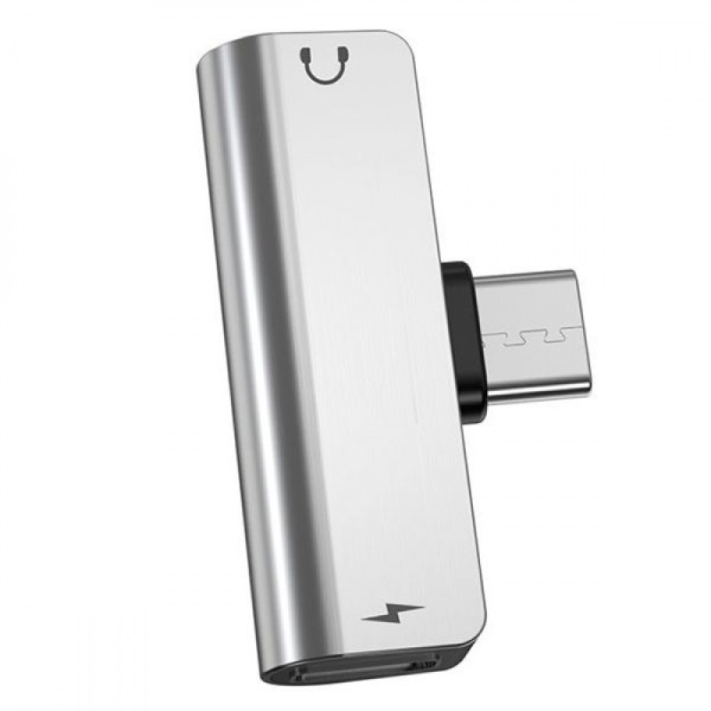 Перехідник Hoco LS26 Type-C 2-in-1 Audio Converter silver