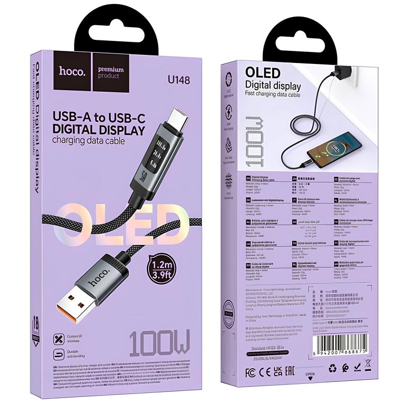 Дата кабель Hoco U148 Lord with display USB to Type-C 100W (1.2m)