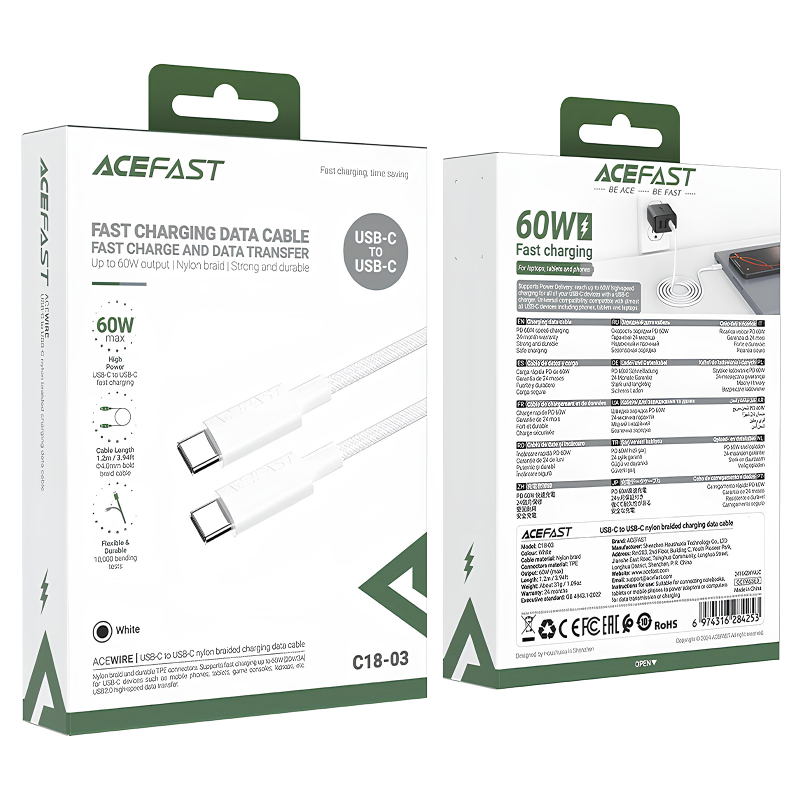 Дата кабель Acefast C18-03 Type-C to Type-C 60W (1.2m)