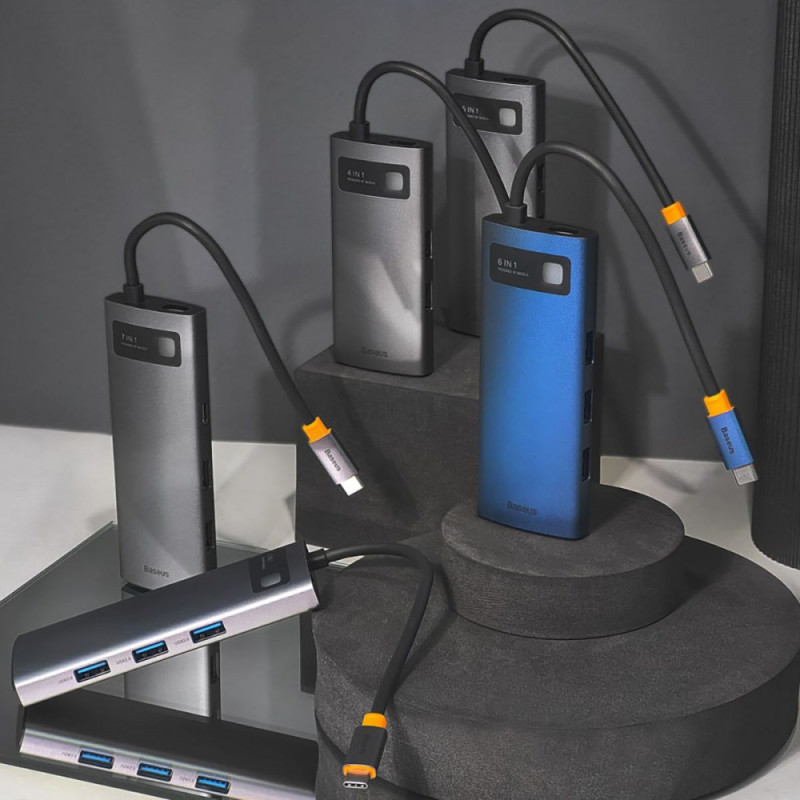 USB-Хаб Baseus Metal Gleam Series 6-in-1 Type-C. gray