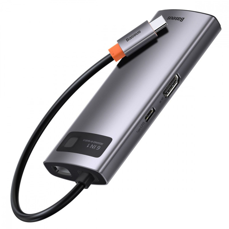 USB-Хаб Baseus Metal Gleam Series 6-in-1 Type-C. gray