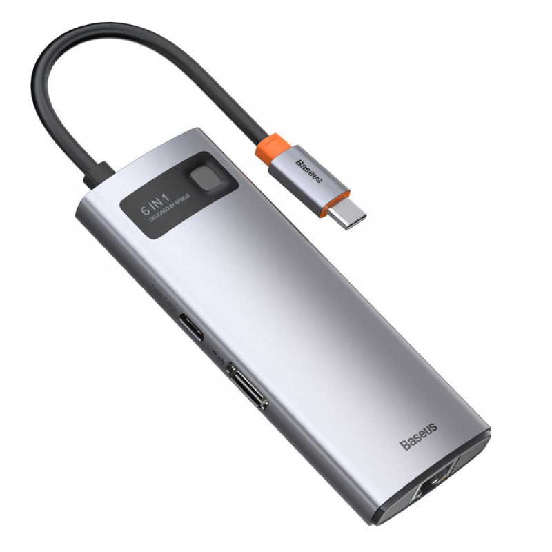 USB-Хаб Baseus Metal Gleam Series 6-in-1 Type-C. gray