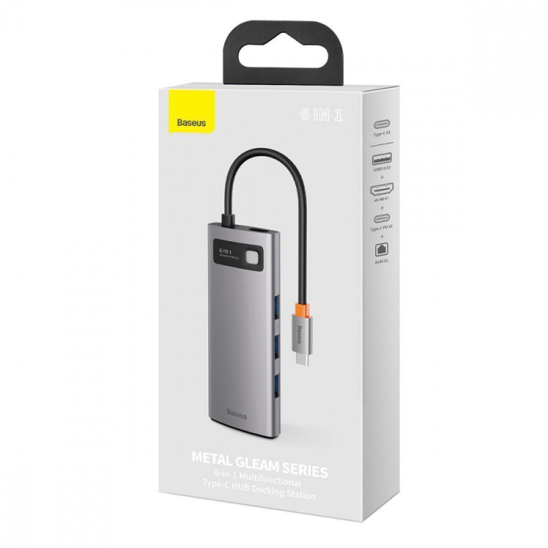 USB-Хаб Baseus Metal Gleam Series 6-in-1 Type-C. gray