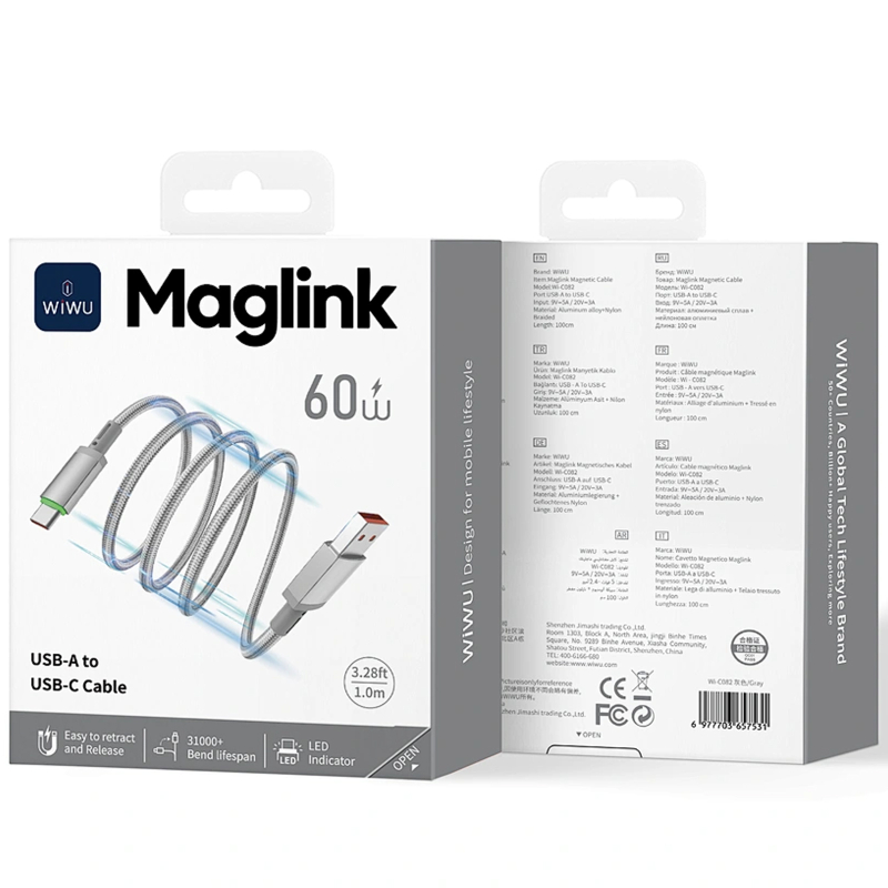 Дата кабель WIWU C082 Maglink USB to Type-C 60W (1m)