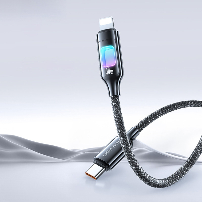 Дата кабель Usams US-SJ749 With Colorful Light TC Ser. Type-C to Lightning 30W (1.2m)