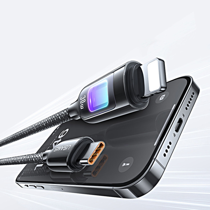 Дата кабель Usams US-SJ749 With Colorful Light TC Ser. Type-C to Lightning 30W (1.2m)
