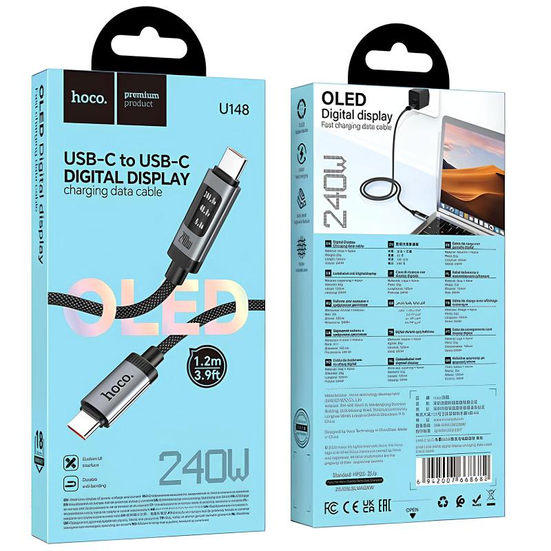 Дата кабель Hoco U148 Lord with display Type-C to Type-C 100W (1.2m)