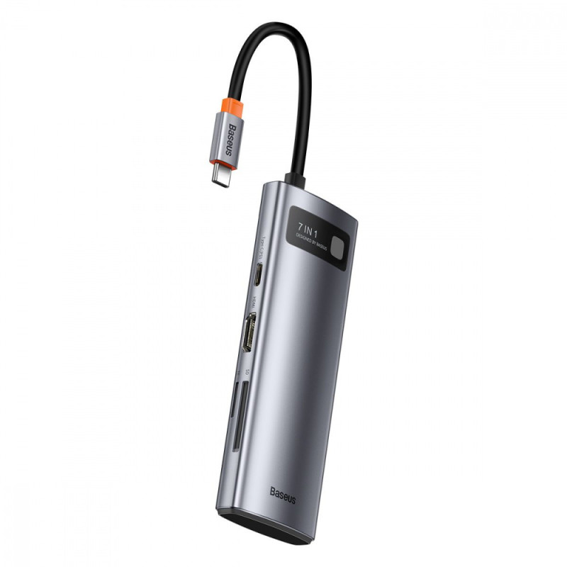 USB-Хаб Baseus Metal Gleam Series 7-in-1 (2xUSB3.0 + 4KHD + Type-C + Type-C PD+ TF + SD) gray