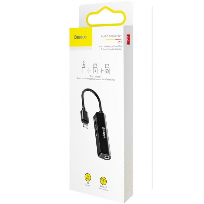 Перехідник AUX Baseus L52 Lightning to 2xLightning + 3.5mm black