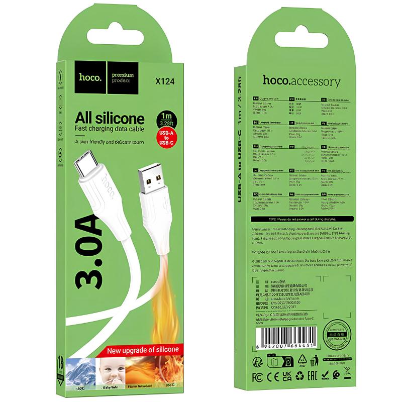 Дата кабель Hoco X124 Bien silicone USB to Type-C 3A (1m)