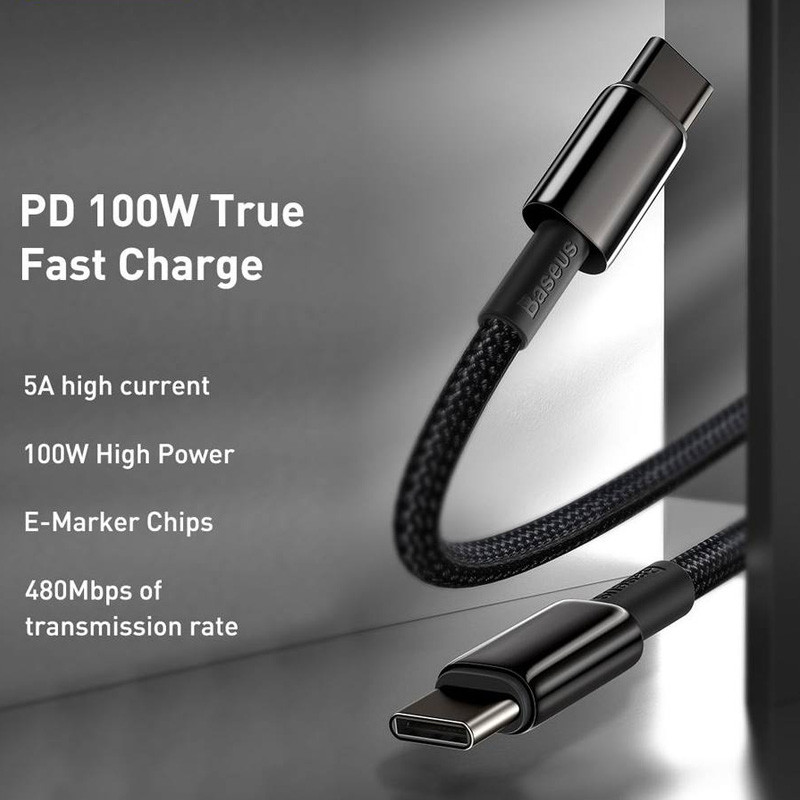 Дата кабель Baseus Tungsten Gold Type-C to Type-C Cable 100W (1m) (CATWJ-01)