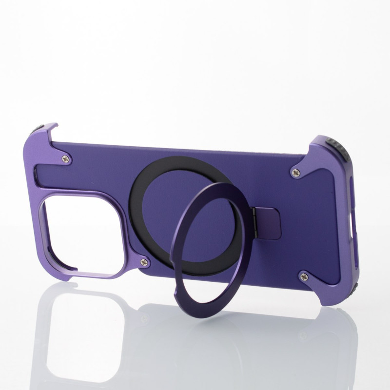 Металевий чохол MagSafe LEATHER METAL FRAME для телефону iPhone 14 Pro Max фіолетовий