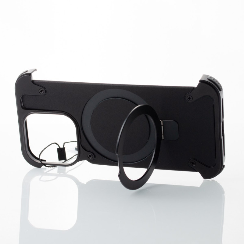 Металевий чохол MagSafe LEATHER METAL FRAME для телефону iPhone 15 Pro чорний