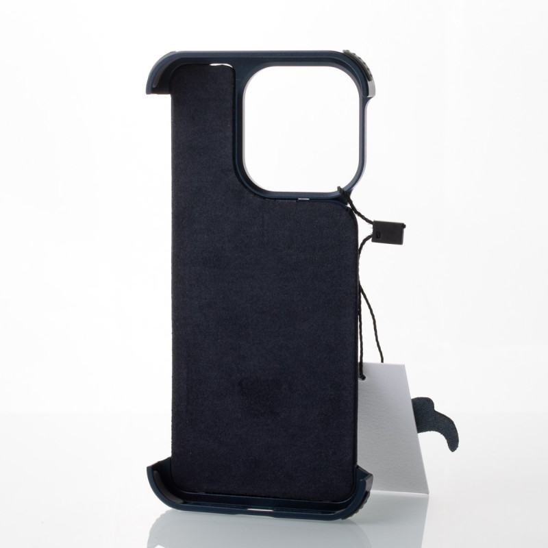 Металевий чохол MagSafe LEATHER METAL FRAME для телефону iPhone 15 Pro темно-синій