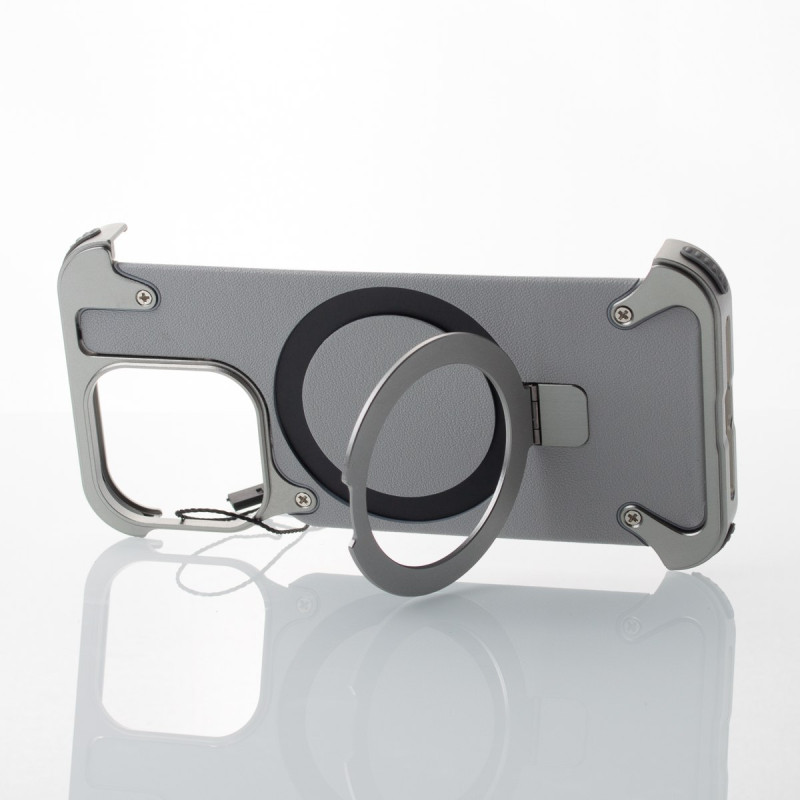 Металевий чохол MagSafe LEATHER METAL FRAME для телефону iPhone 15 Pro сірий