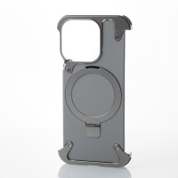 Металевий чохол MagSafe LEATHER METAL FRAME для телефону iPhone 15 Pro Max сірий
