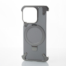 Металевий чохол MagSafe LEATHER METAL FRAME для телефону iPhone 15 Pro Max сірий