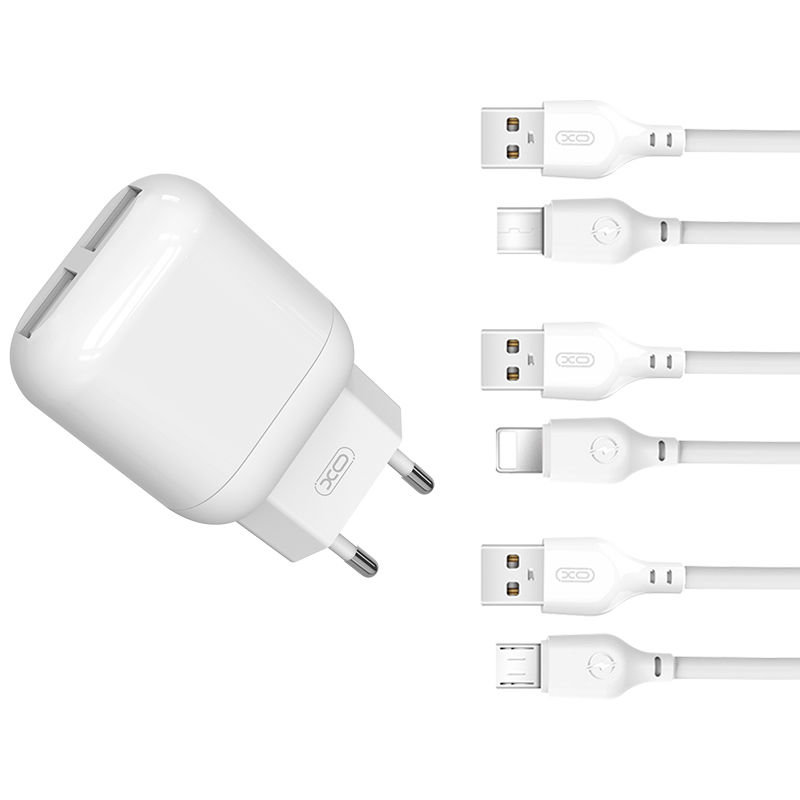 Мережевий зарядний пристрій XO 2в1 micro 2USB/2.4A (L78) білий