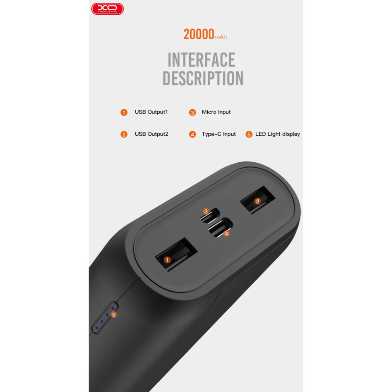 Портативний Powerbank XO PR122 (20000 mAh) білий