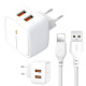 Мережевий зарядний пристрій XO 2в1 Type-C 2USB/2.4A (L61) білий