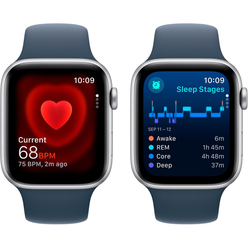 Смартгодинник Apple Watch SE GPS 44mm Silver Aluminium Case with Storm Blue Sport Band – S/M Оригінальний, Новий