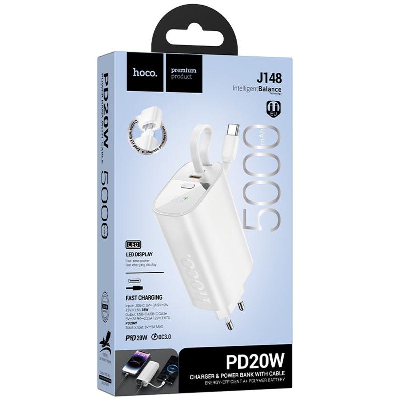 Портативное ЗУ Power Bank Hoco J148 Handy PD20W with cable 5000 mAh