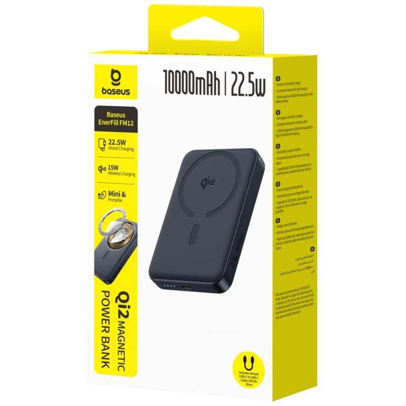 Портативное ЗУ Power Bank Baseus EnerFill FM12 Qi2 Magnetic 22.5W с БЗУ 10000mAh (E00285)