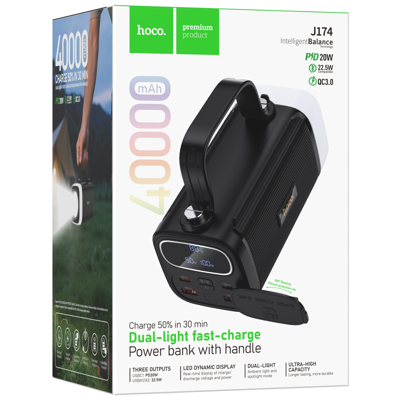 Портативное ЗУ Power Bank Hoco J174 Unimpeded 22.5W+PD20W dual lighting 40000 mAh